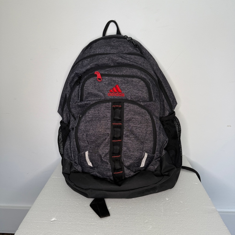 Adidas Charcoal and Black Backpack with red stitching